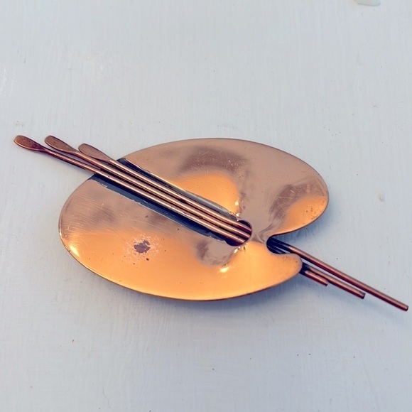 Vintage Renoir Copper Artist Paint Pallet Pin Brooch MCM mid century modern - Picture 2 of 5
